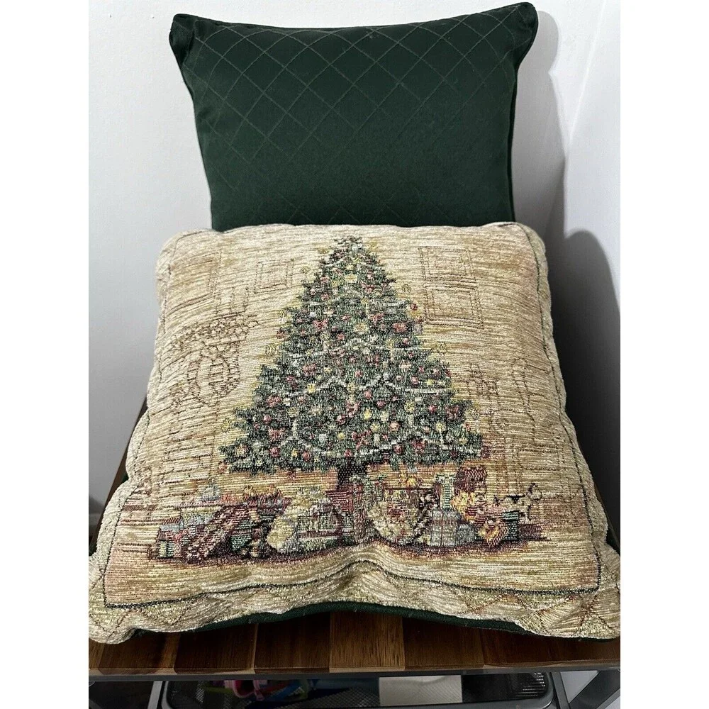 Set Of Two Vintage Dan Morris Christmas Elegance Tree Tapestry Pillows 16x16